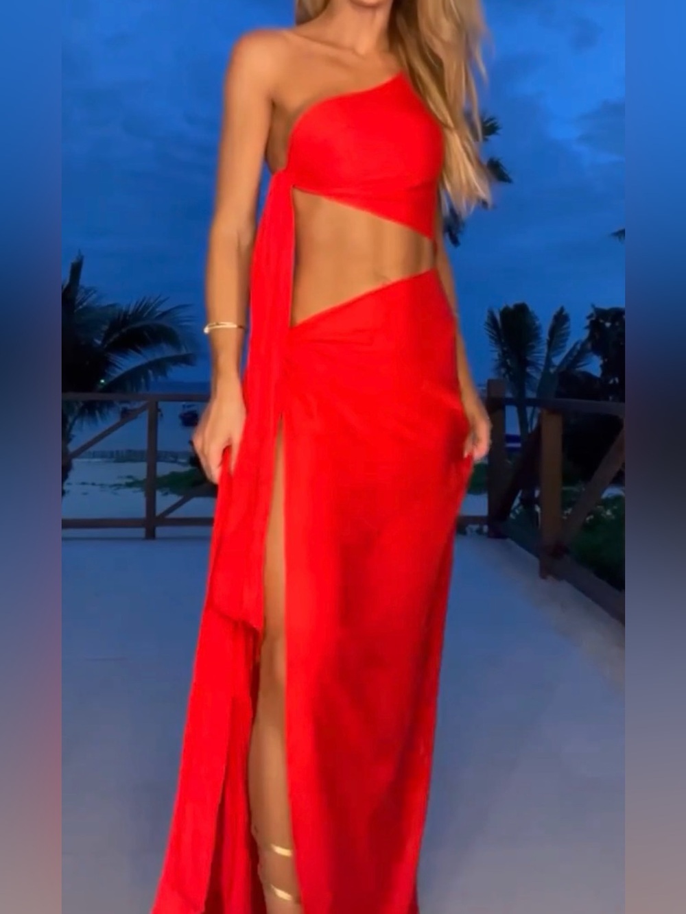 Red One-Shoulder Cutout Maxi Dress